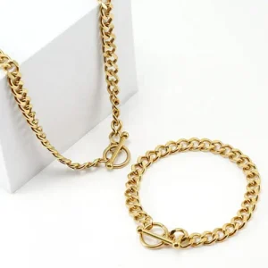 Cuban T-Bar Chain Necklace Gold